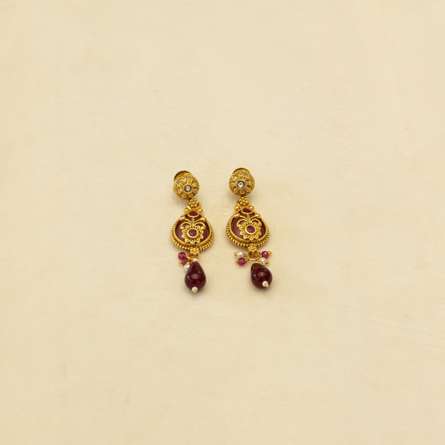 Aanura Layered Gold Necklace Set with Pearl Drop Earrings