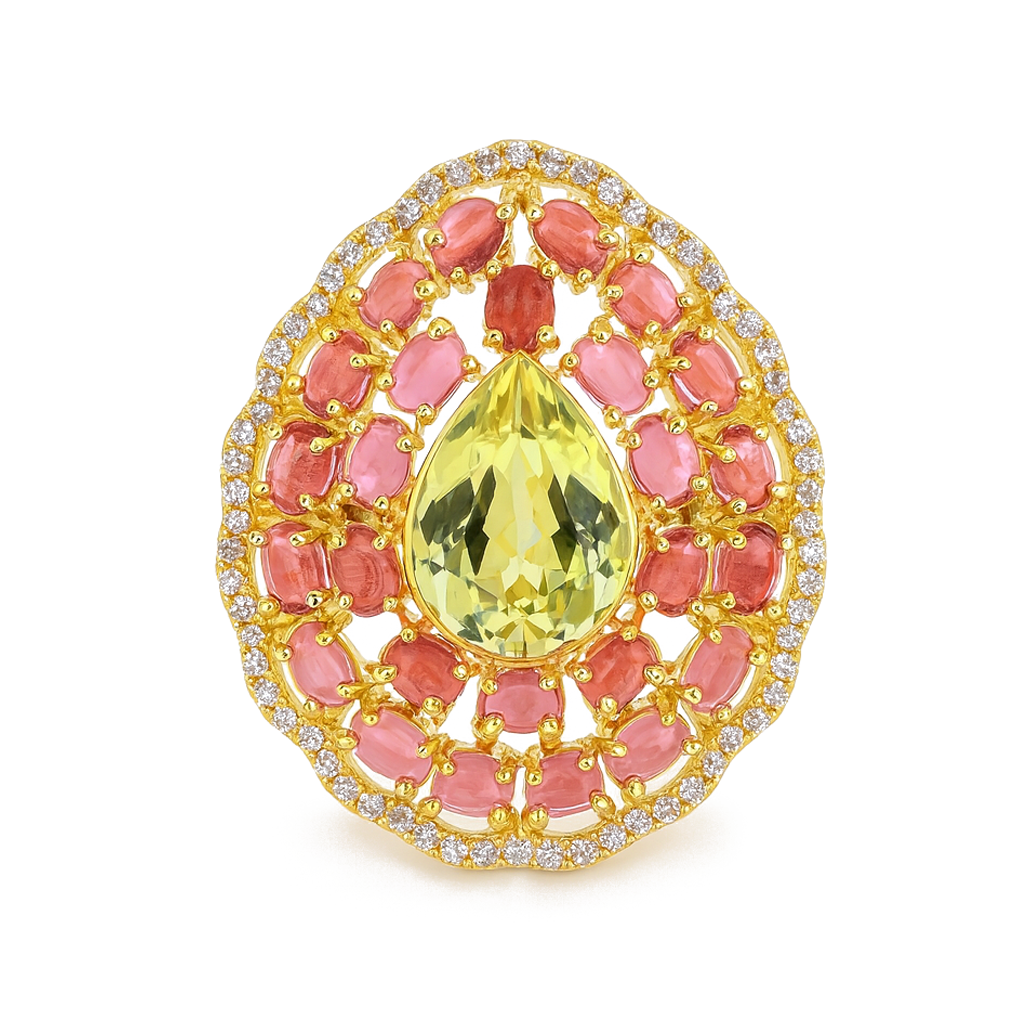 Aanura Iridescent Gem & Emerald Halo Ring