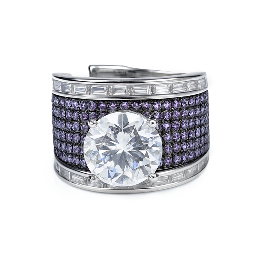 Aanura Silver Wide-Band Emerald Pavé Statement Ring