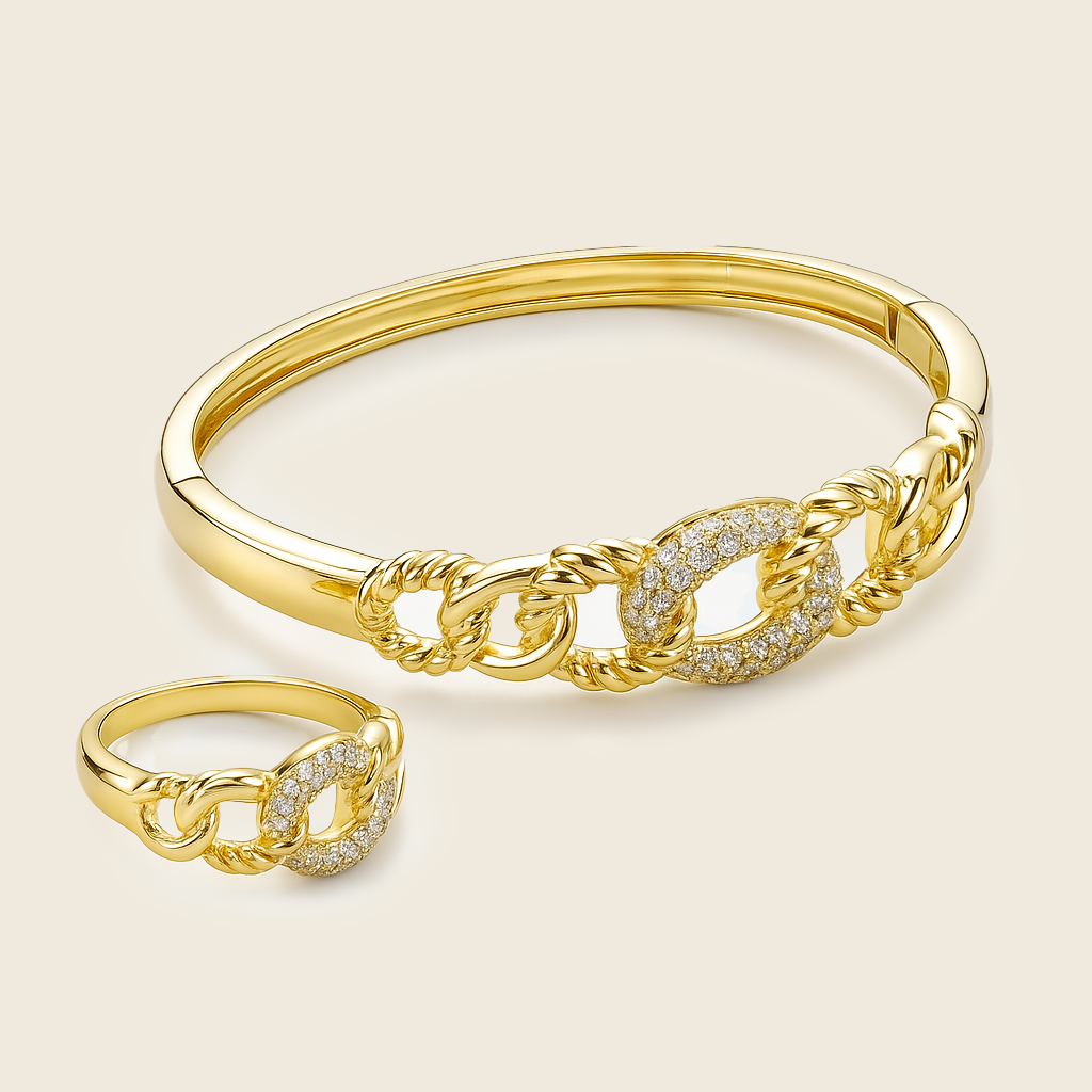 Aanura Gold Twisted Link Crystal Bracelet
