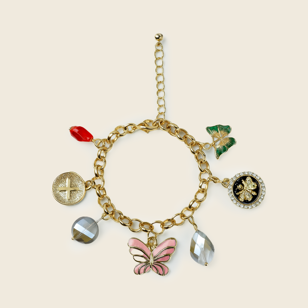 Aanura Butterfly & Crystal Multicharm Bracelet