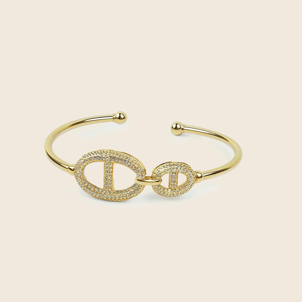 Aanura Double Oval Gold Open Cuff Bracelet