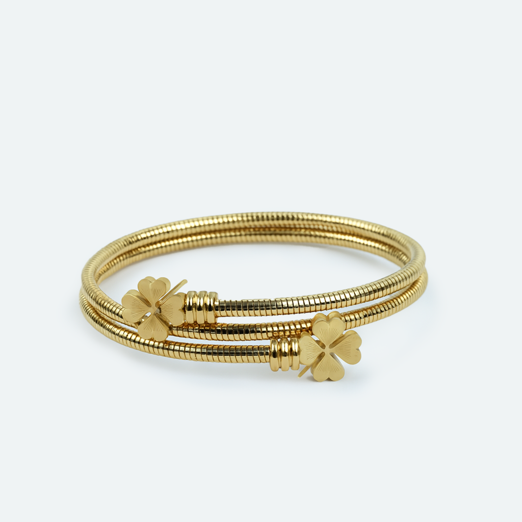 Aanura Four-Leaf Clover Gold Coil Bracelet