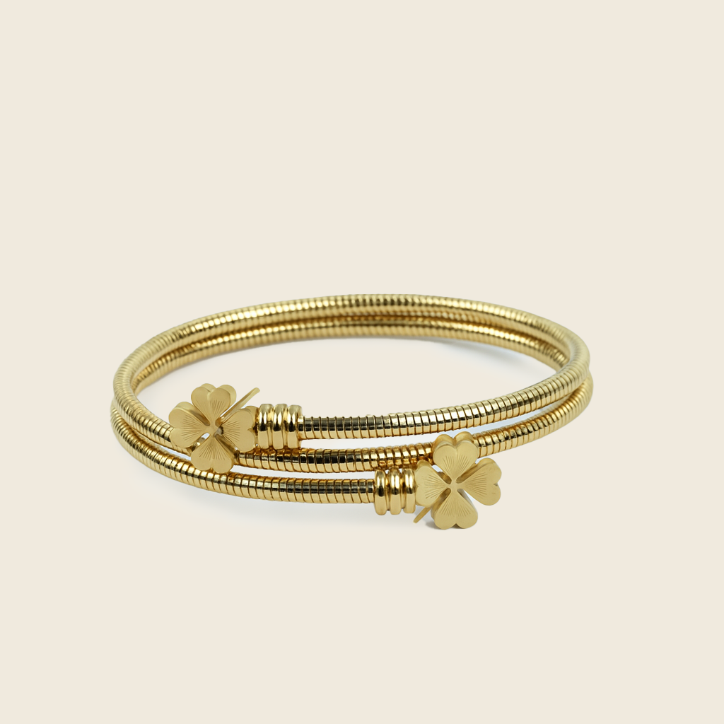 Aanura Four-Leaf Clover Gold Coil Bracelet