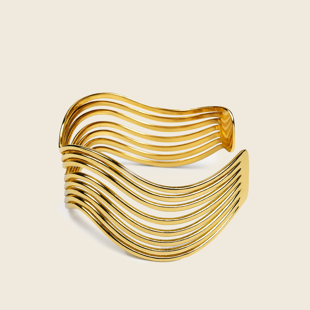 Aanura Wave Pattern Gold Cuff Bracelet