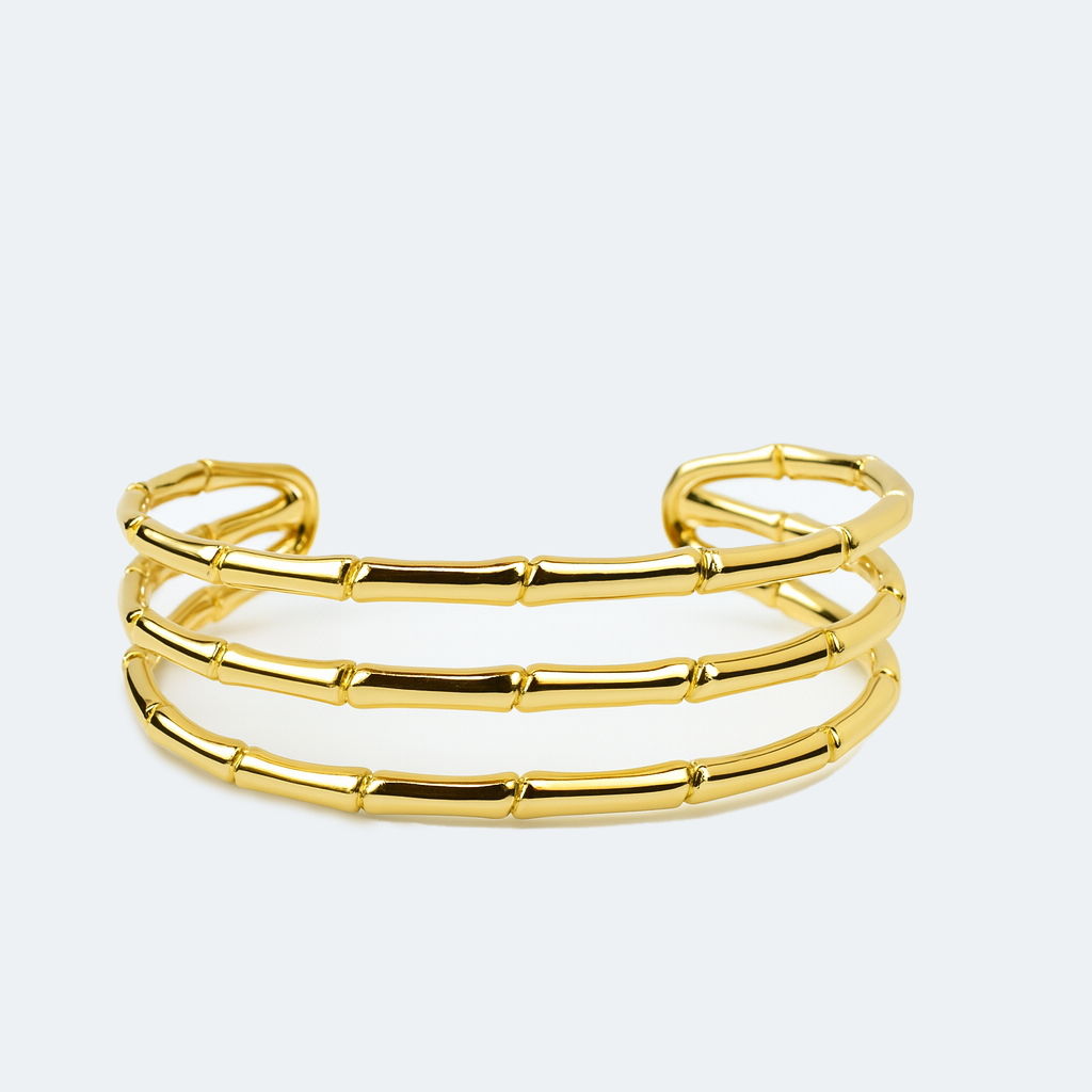 Aanura Triple Bamboo Gold Cuff Bracelet