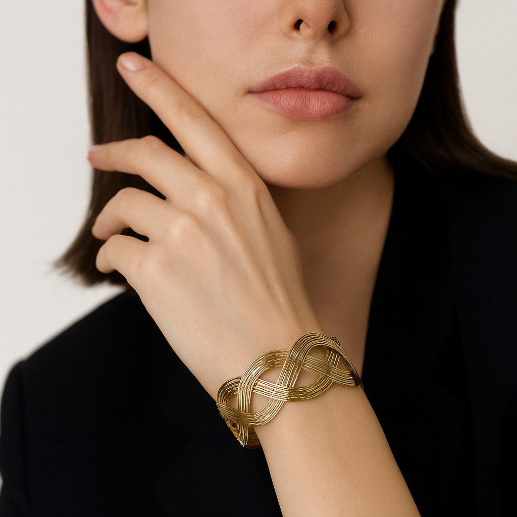 Aanura Golden Infinity Weave Statement Bracelet