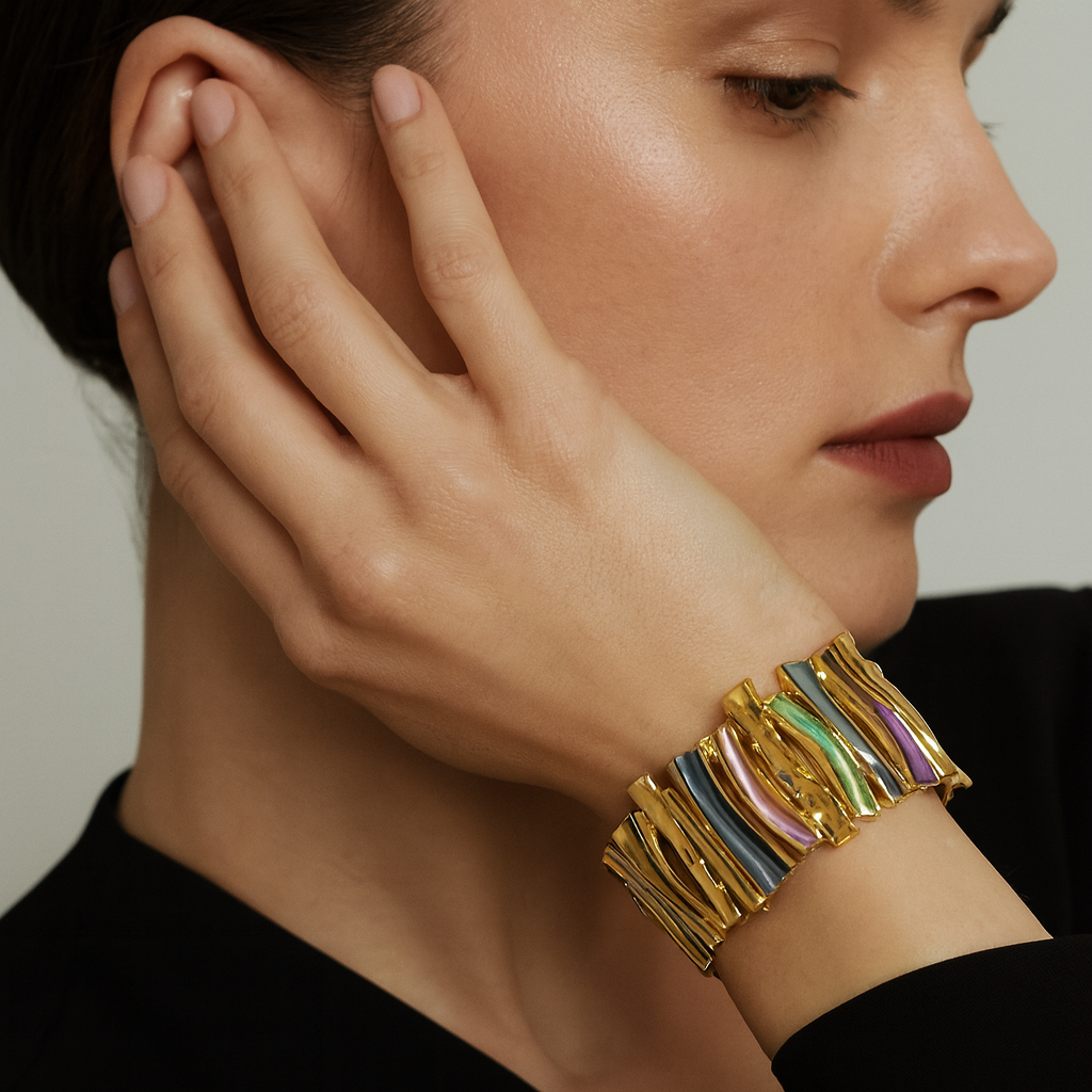 Aanura Abstract Strokes Enamel Gold Bracelet