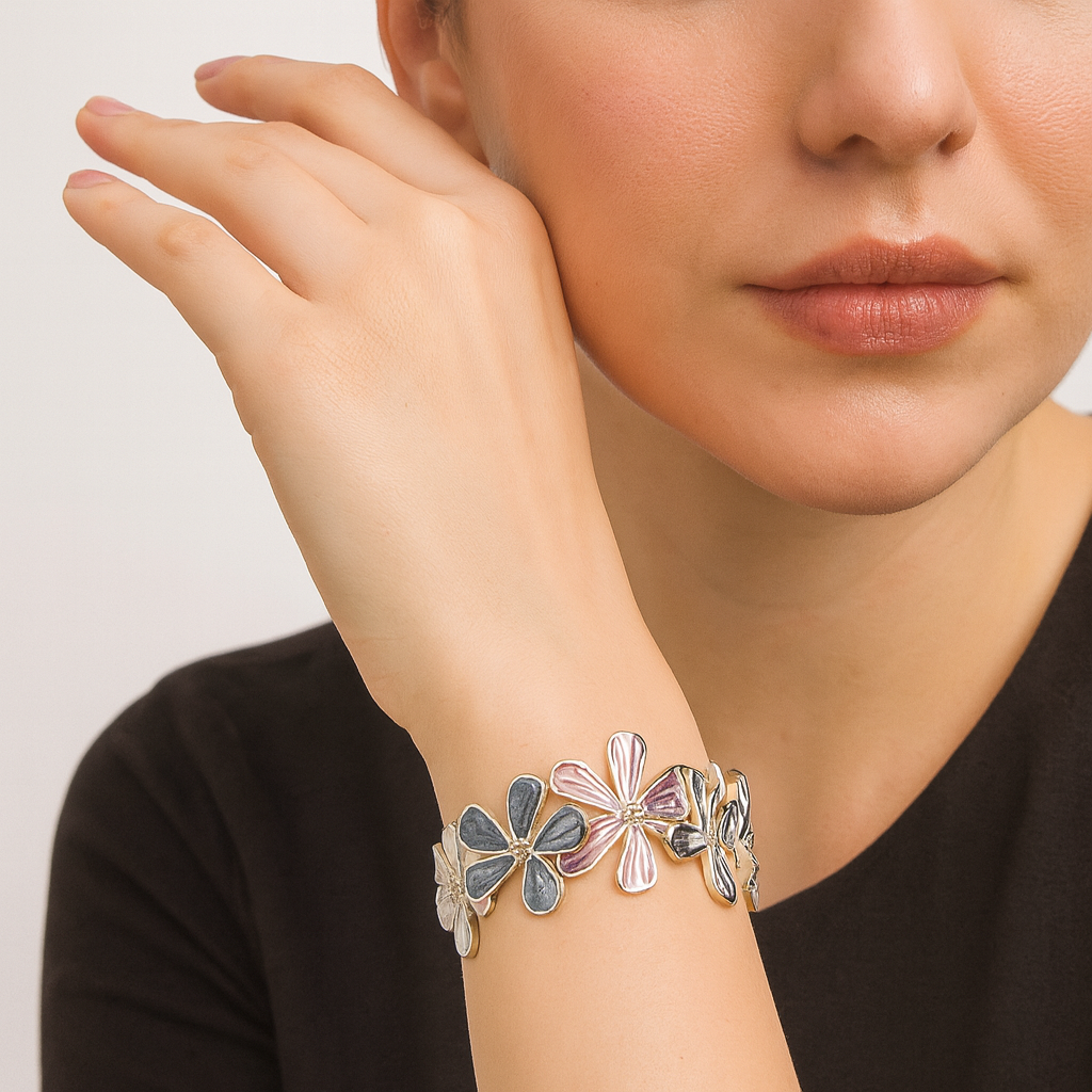 Aanura Pastel Blossom Silver Floral Bracelet