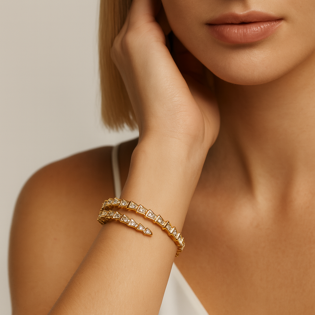 Aanura Serpent-Inspired Gold Diamond Coil Bracelet