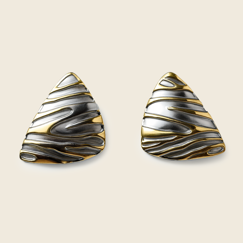 Aanura Molten Wave Dual-Tone Shield Earrings