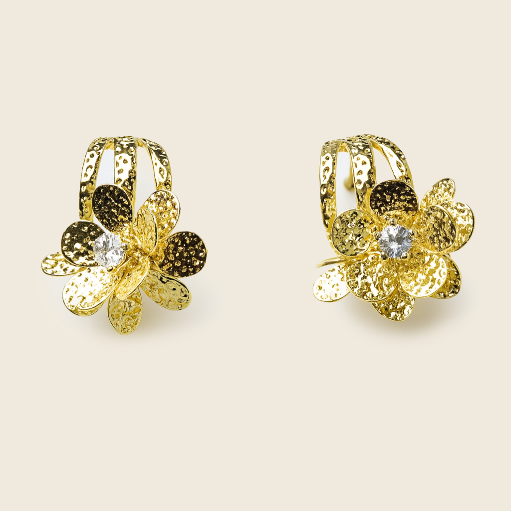 Aanura Floral Crystal Gold Earrings