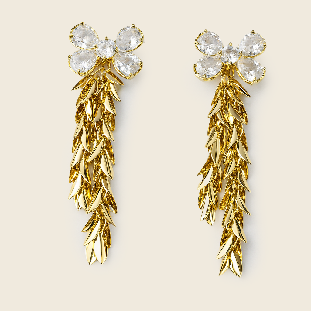 Aanura Crystal Blossom Leaf Drop Earrings