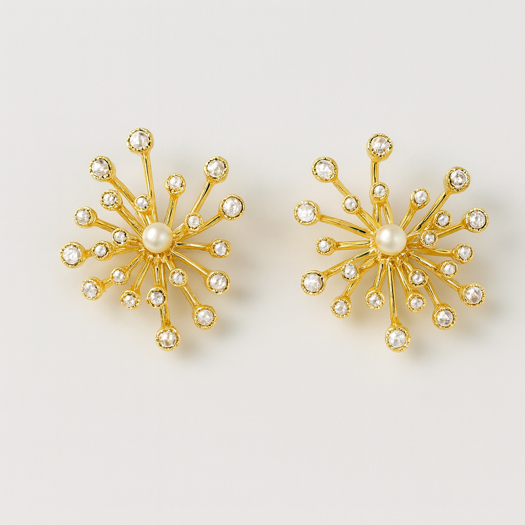 Aanura Pearl Starburst Gold Earrings