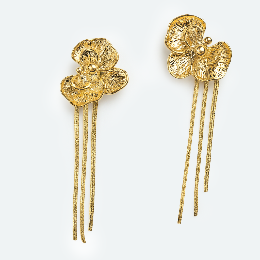 Aanura Golden Floral Tassel Earrings