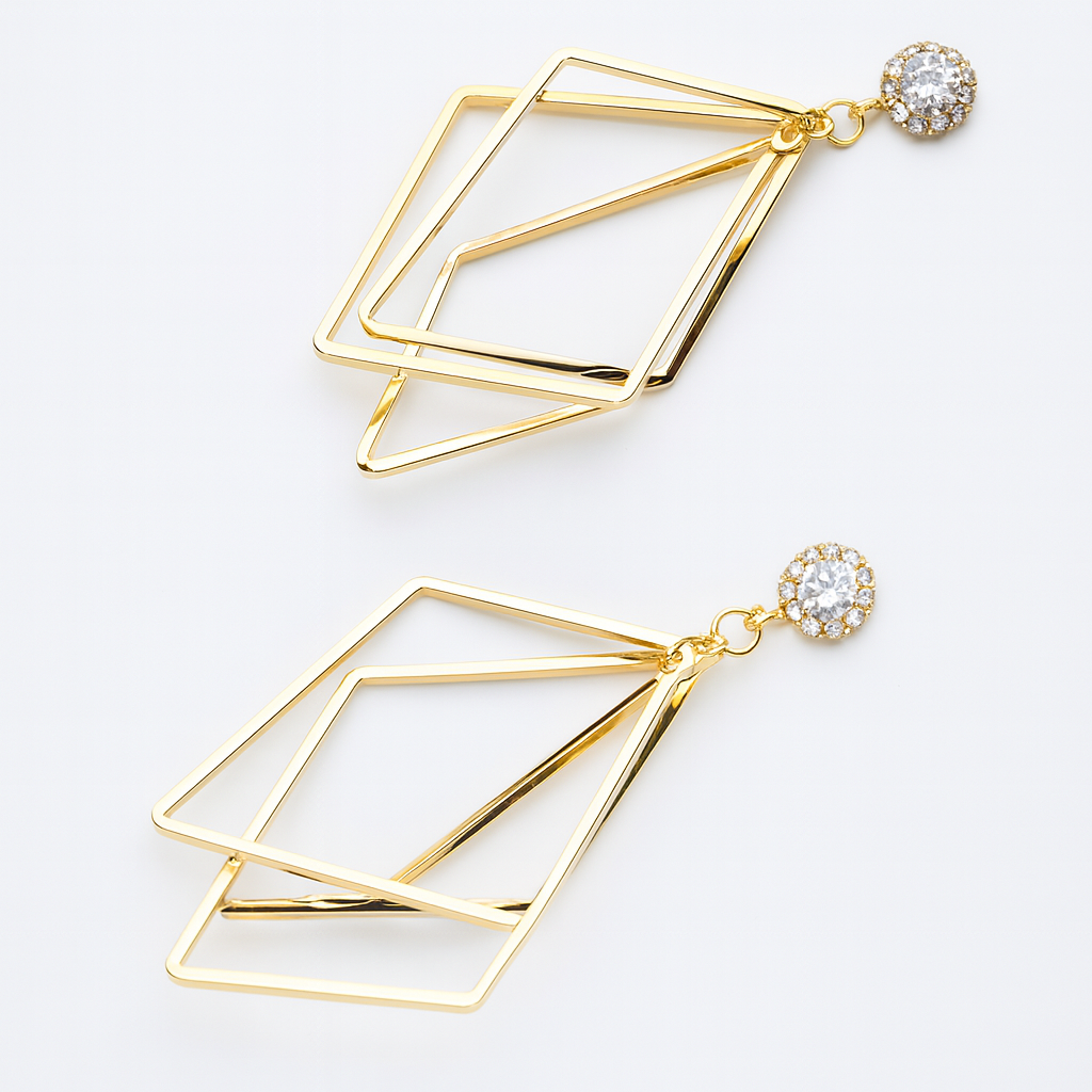 Aanura Geometric Crystal Gold Drop Earrings