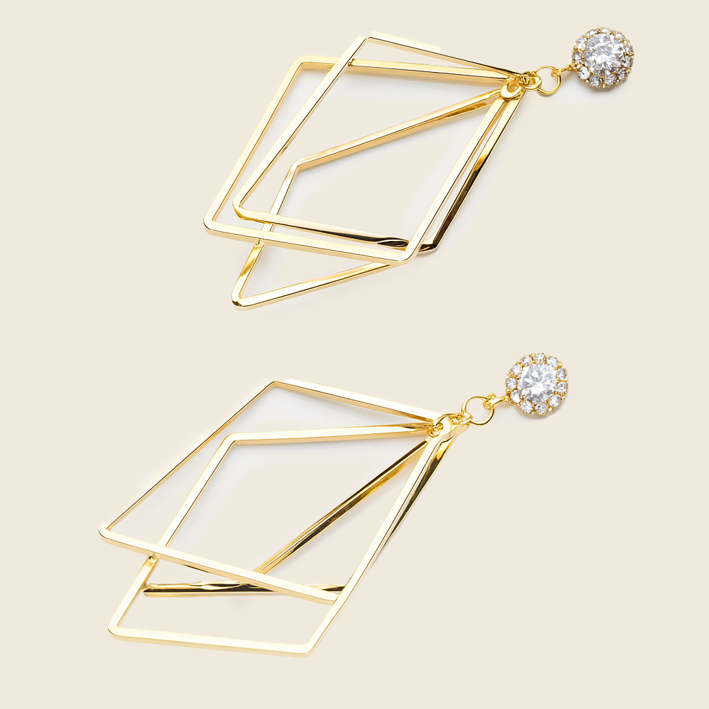 Aanura Geometric Crystal Gold Drop Earrings