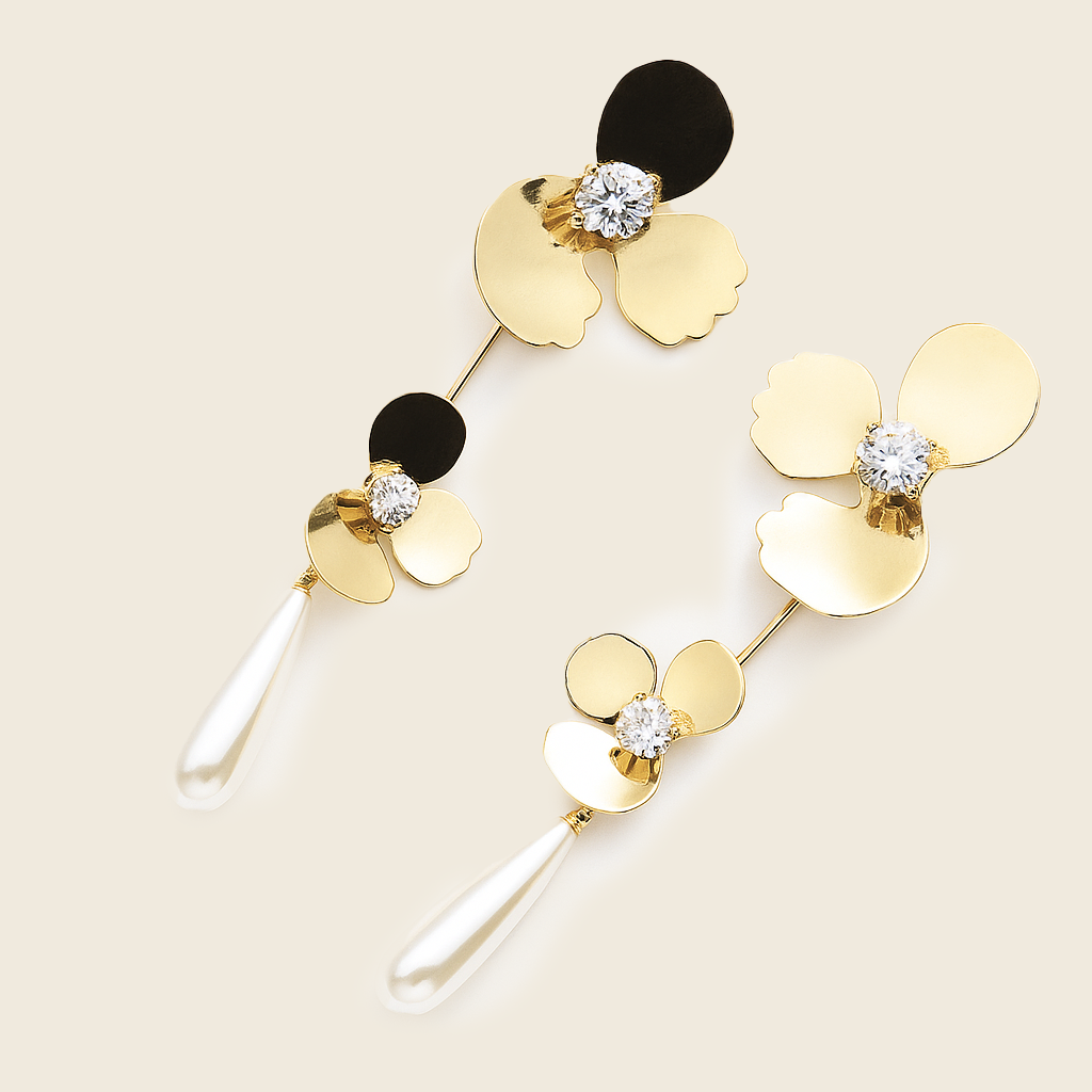 Aanura Double Floral Pearl Drop Earrings