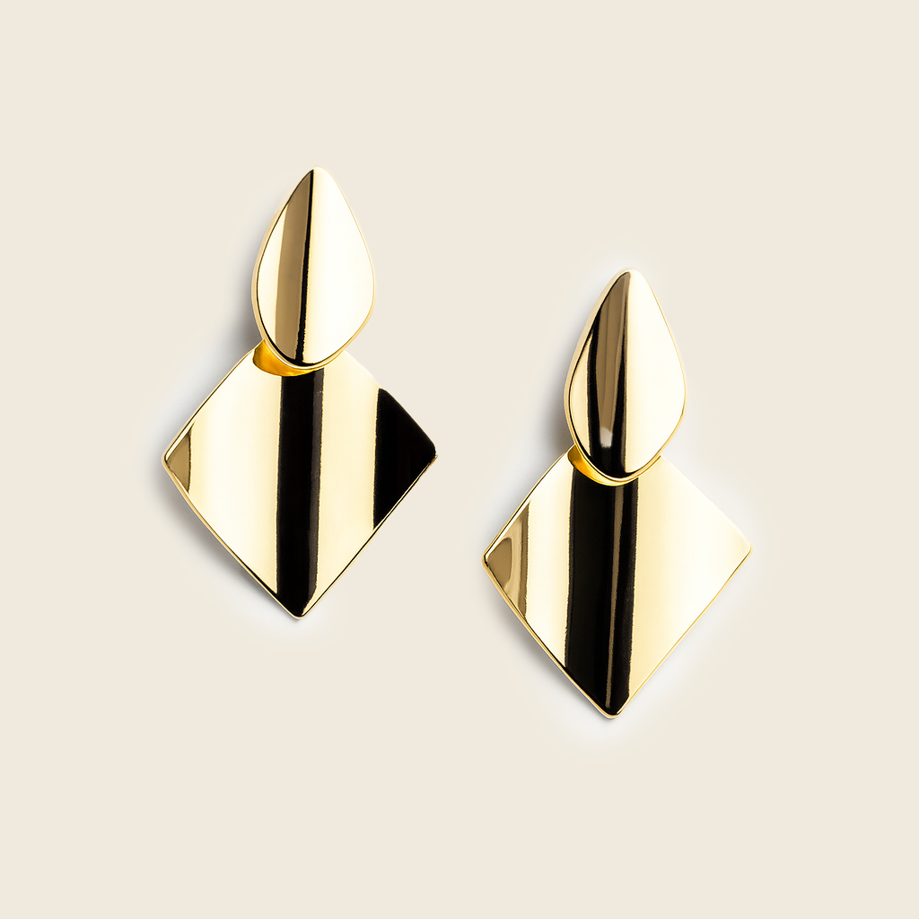 Aanura Modern Geometric Gold Statement Earrings