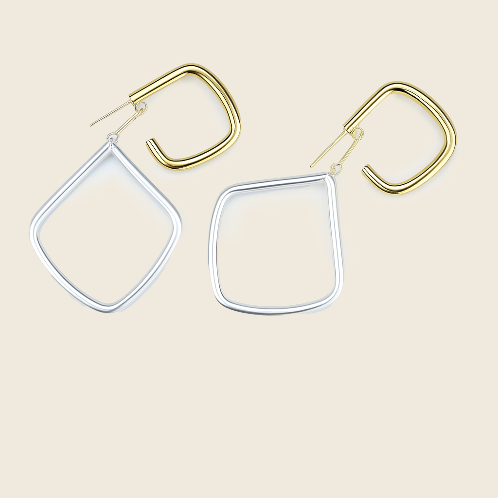 Aanura Dual Tone Geometric Hoop Drop Earrings