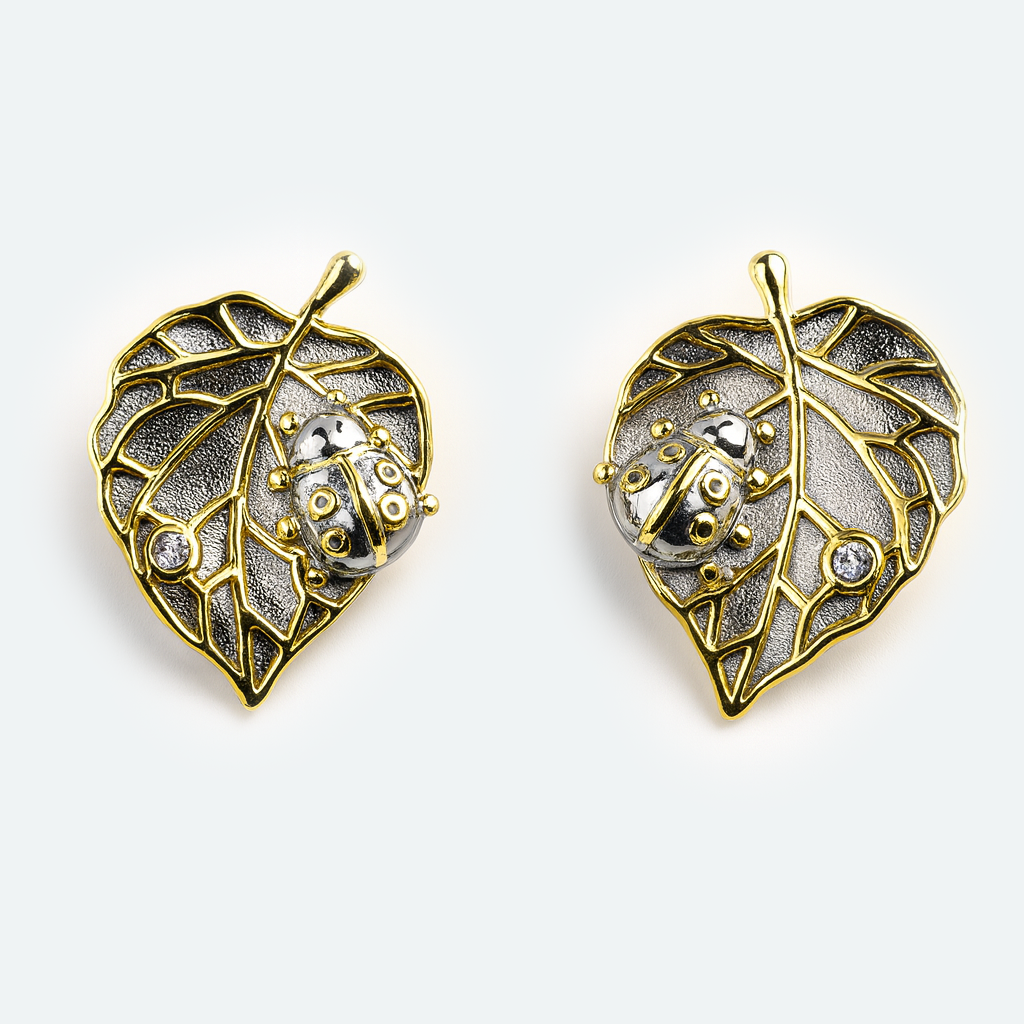 Aanura Leaf Ladybug Earrings