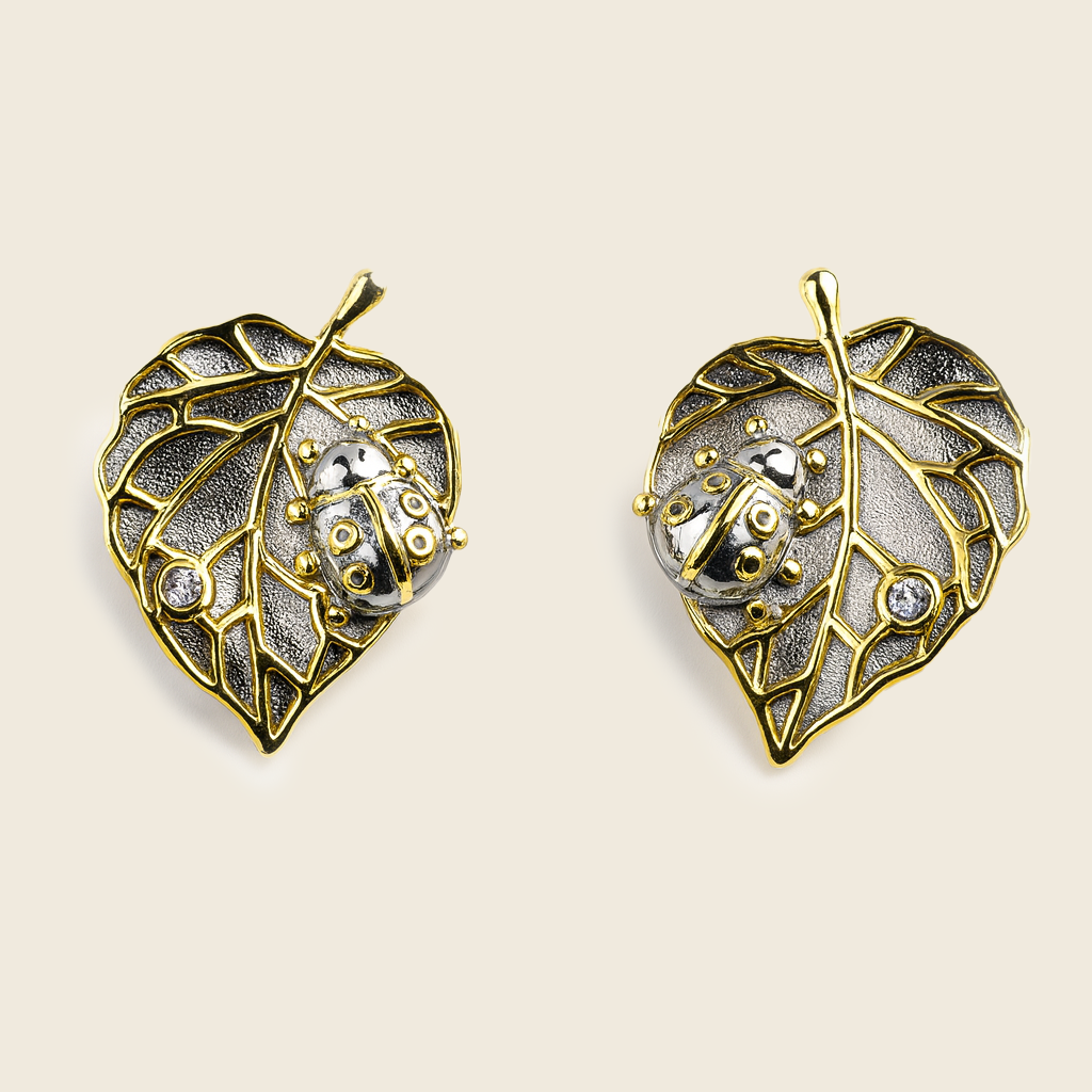 Aanura Leaf Ladybug Earrings
