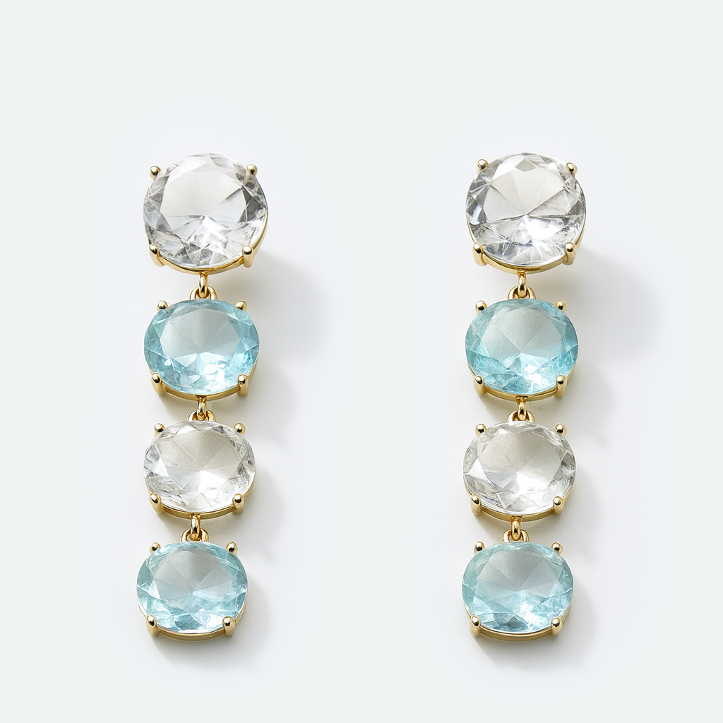 Aanura Aqua Blue & Clear Stone Drop Earrings