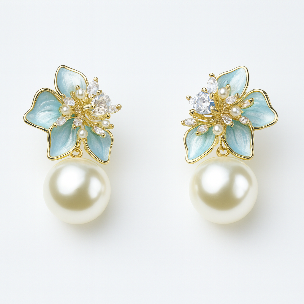 Aanura Floral Pearl Drop Earrings
