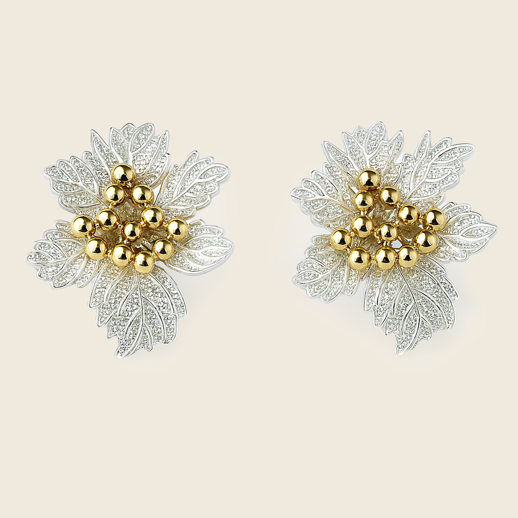 Aanura Golden Leaf Cluster Earrings