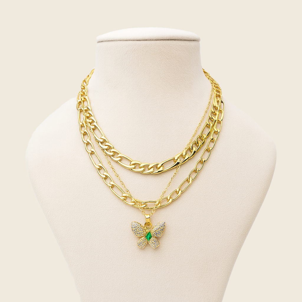 Aanura Gold Layered Butterfly Pendant Necklace