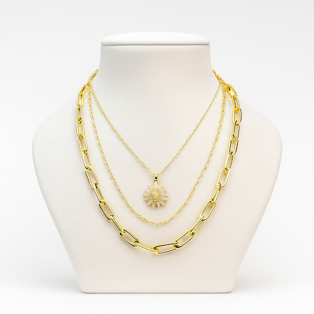 Aanura Gold Layered Sun Pendant Necklace