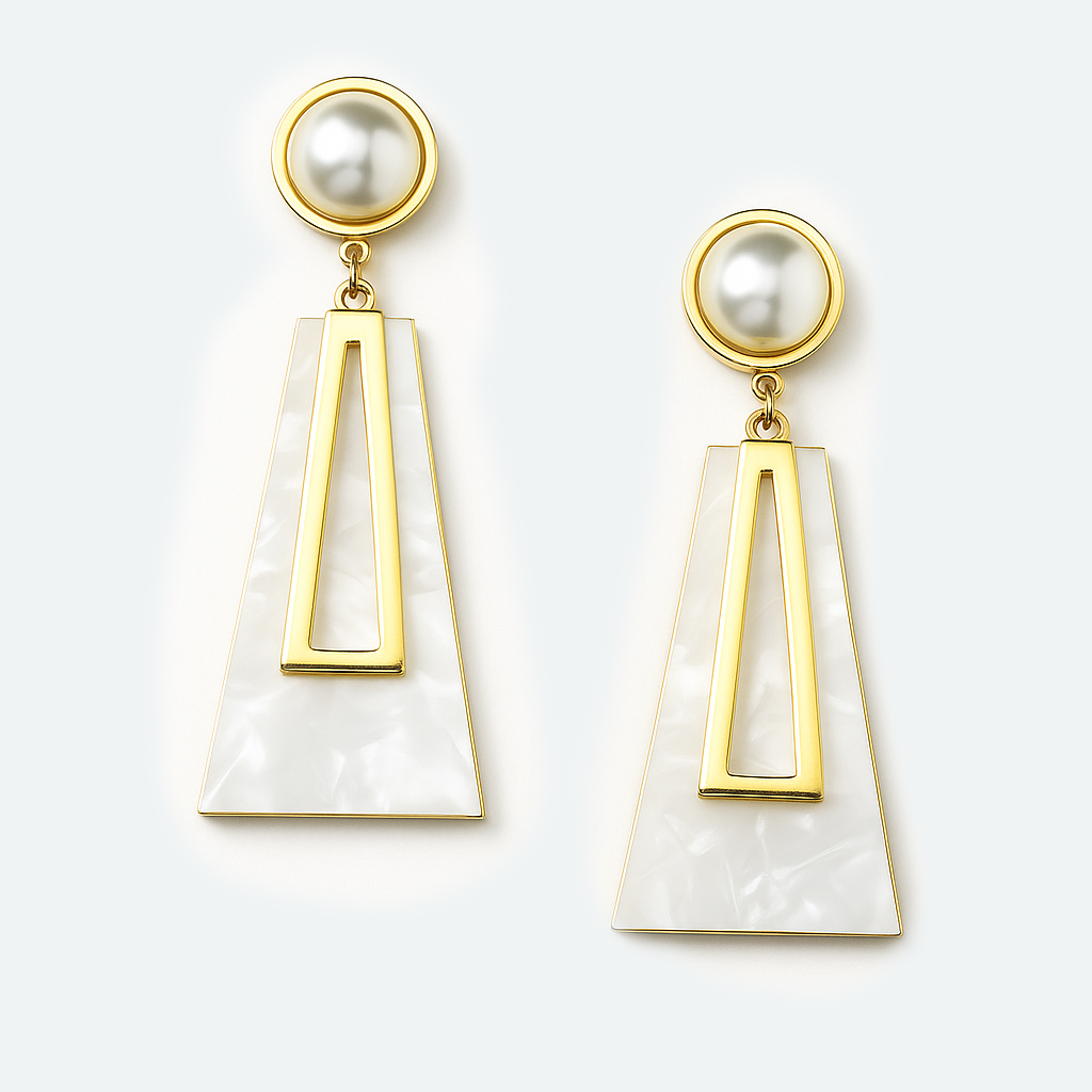 Aanura Pearl Geometric White Gold Drop Earrings