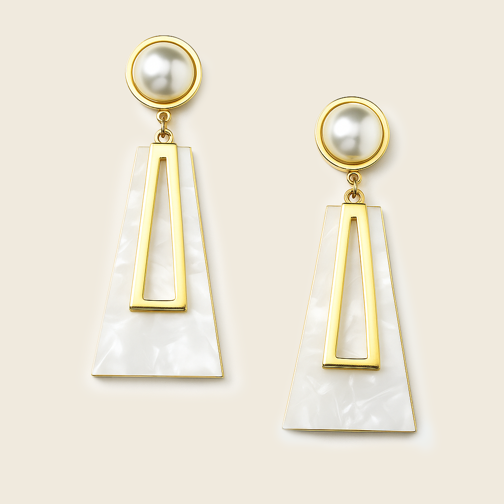 Aanura Pearl Geometric White Gold Drop Earrings