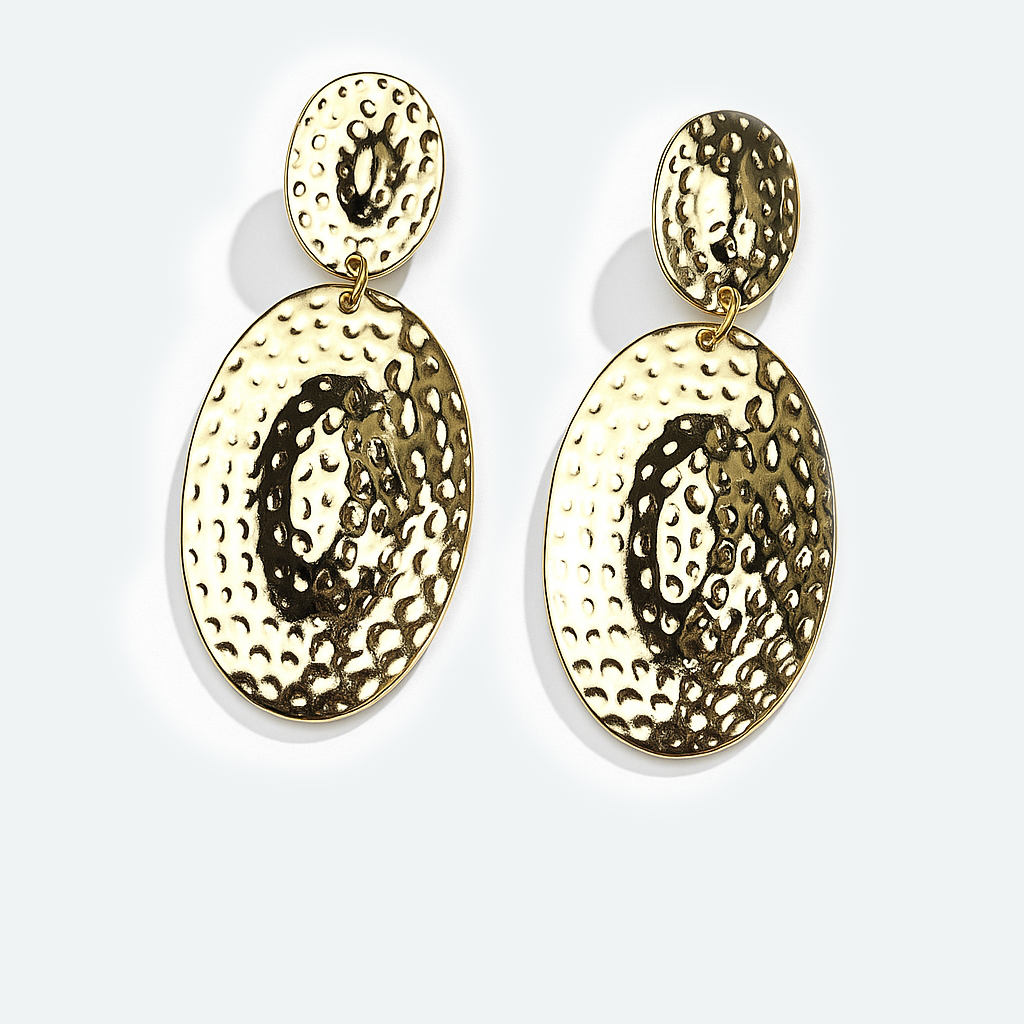 Aanura Textured Gold Oval Statement Earrings