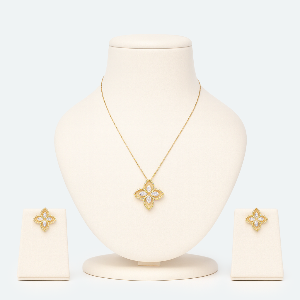 Aanura Floral Clover Necklace & Earrings Set