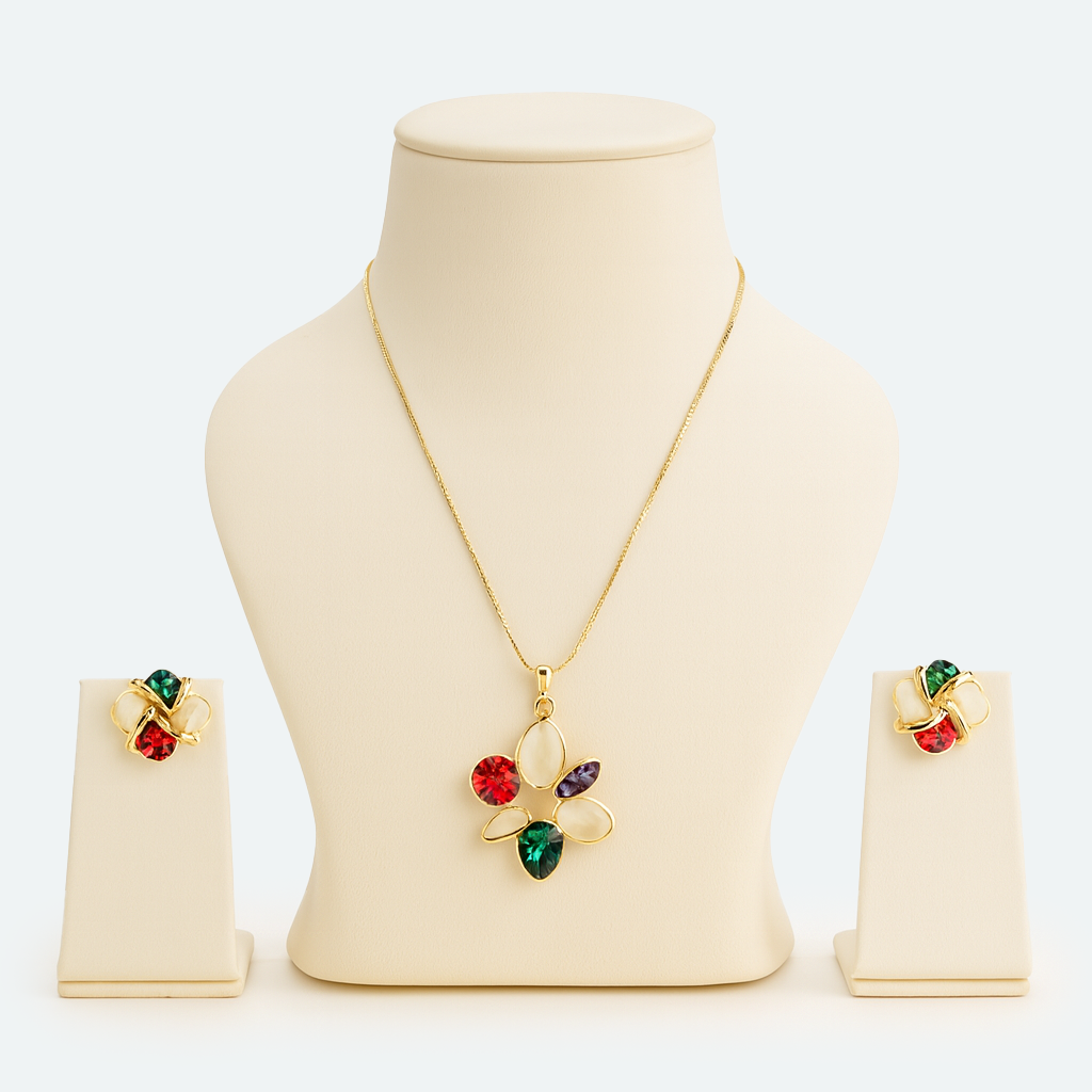 Aanura Multi-Color Floral Necklace & Earrings Set