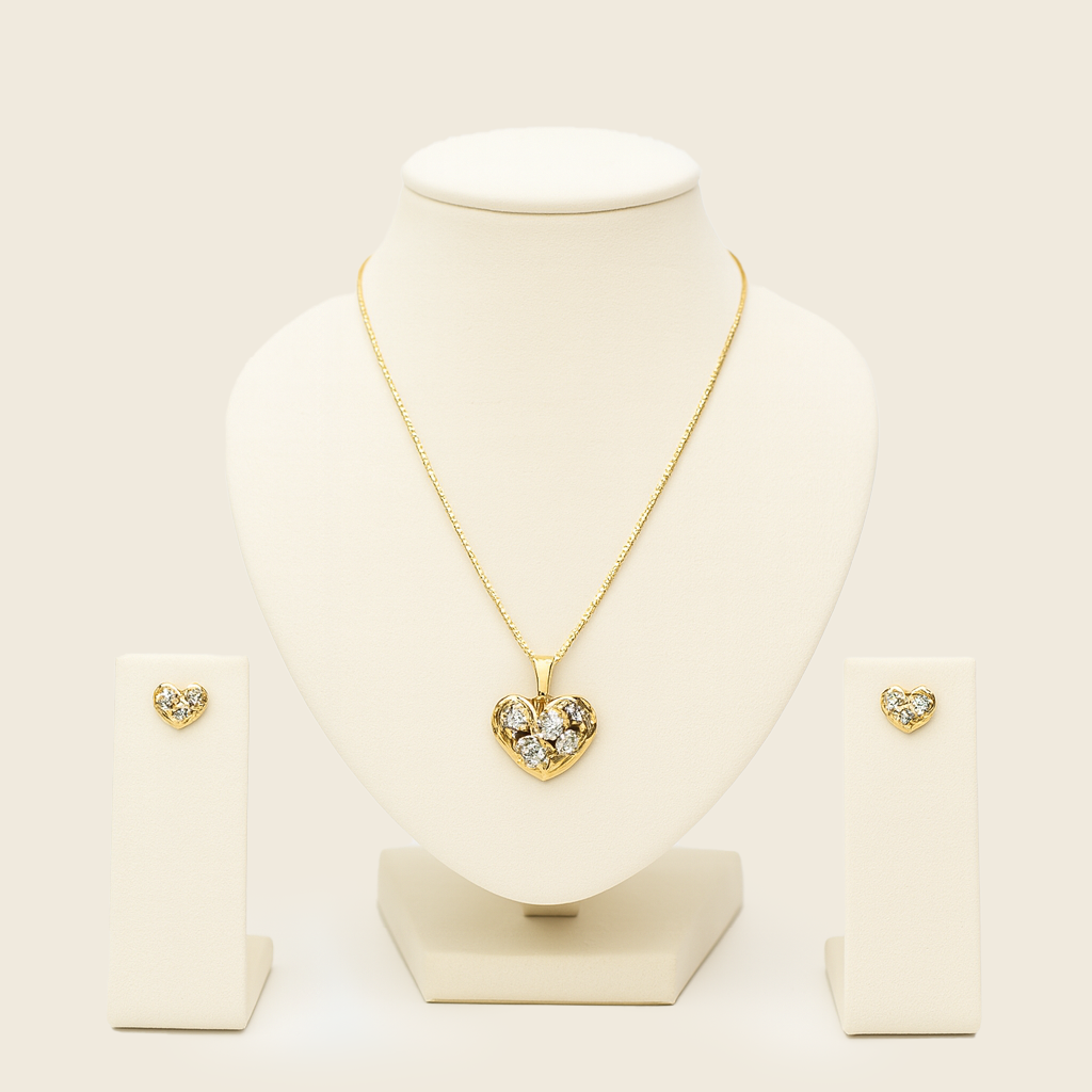 Aanura Crystal Heart Necklace & Earrings Set