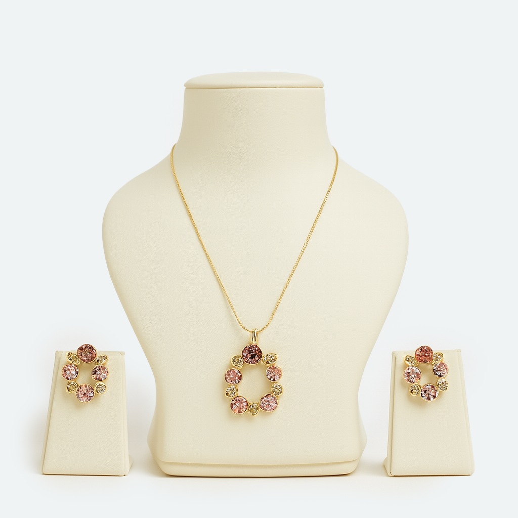 Golden Floral Wreath Necklace & Earrings Set
