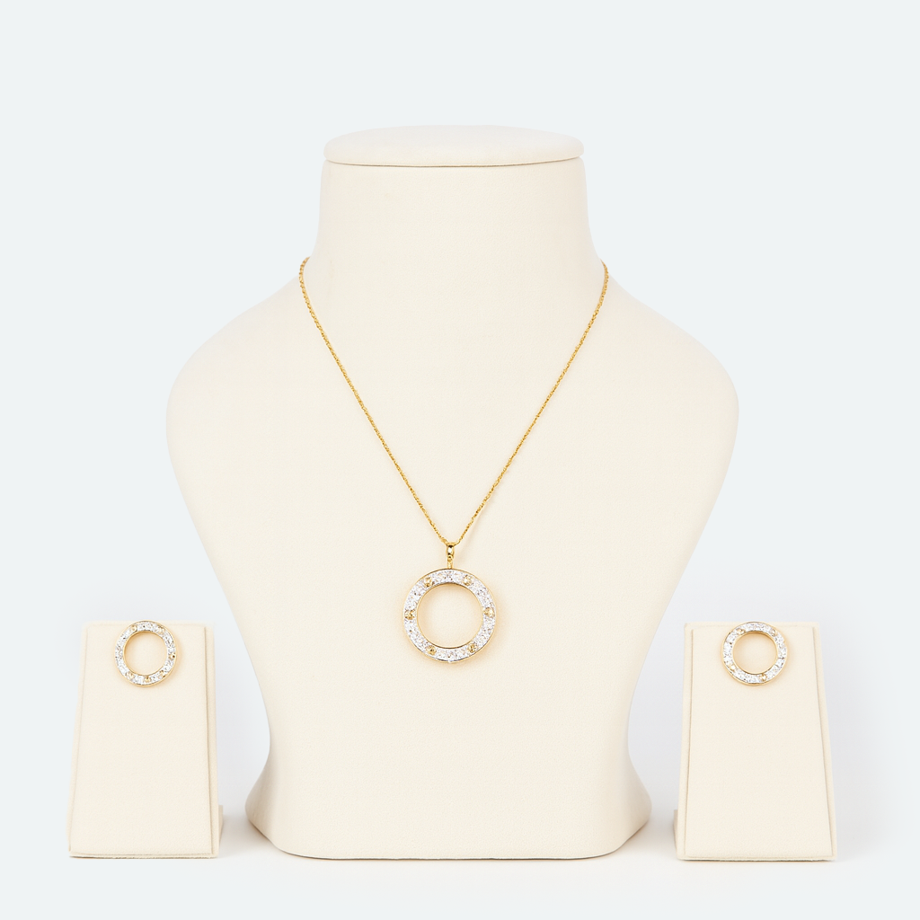 Golden Crystal Circle Necklace & Earrings Set