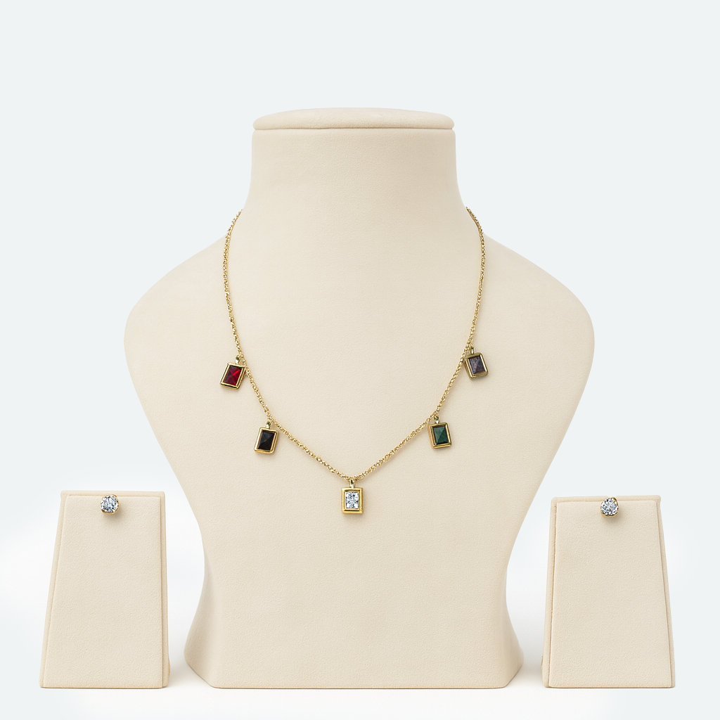 Aanura Multicolor Rectangle Charm Necklace