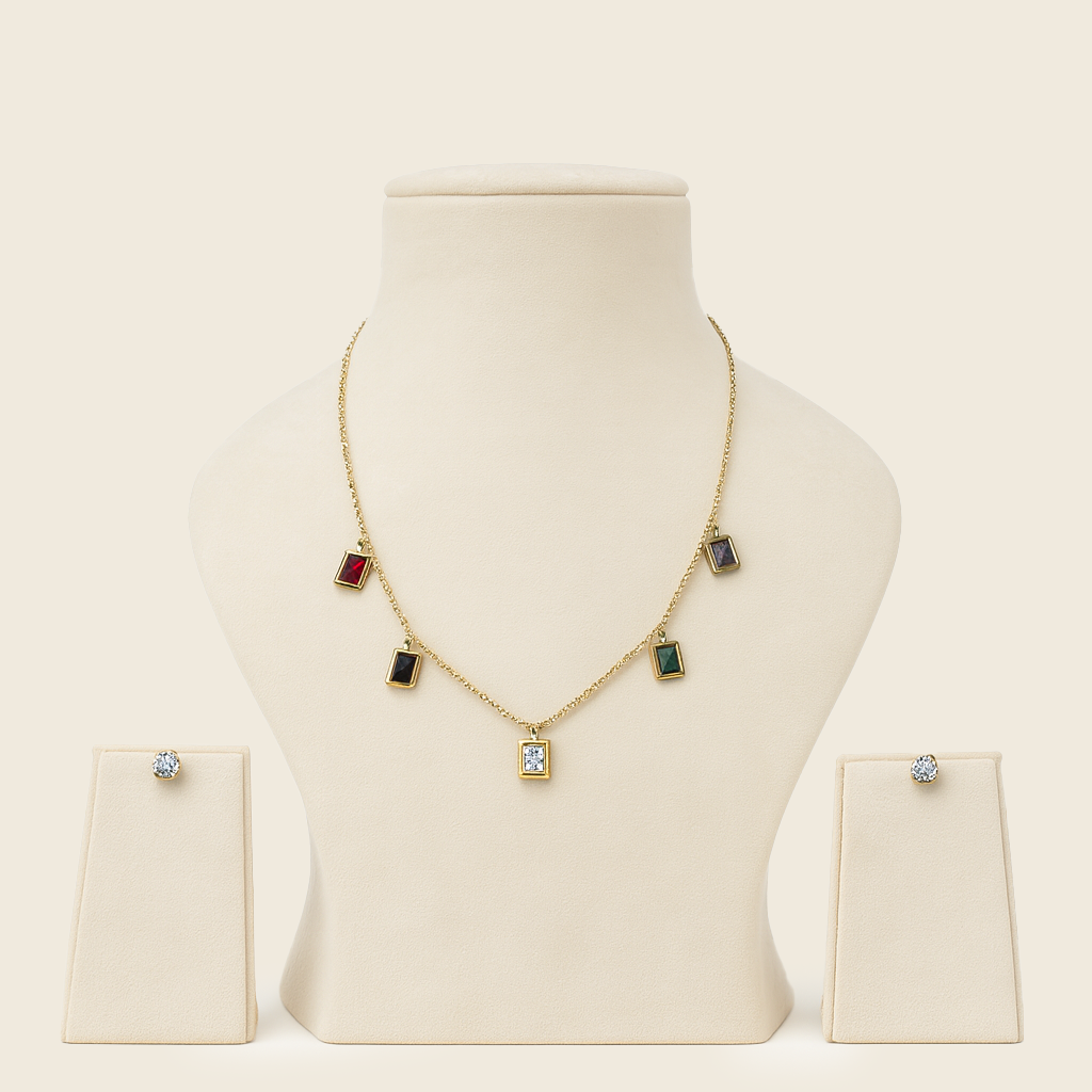 Aanura Multicolor Rectangle Charm Necklace