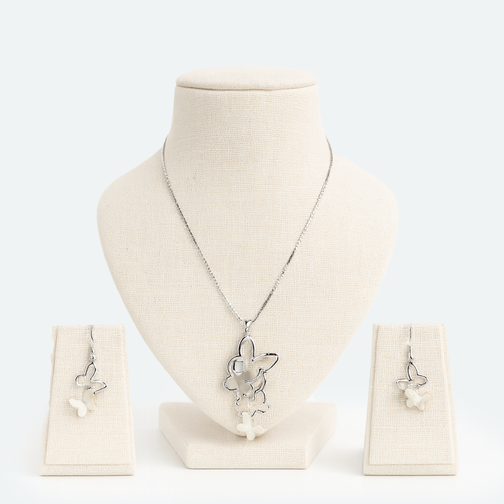 Aanura Dual Butterfly Charm Necklace & Earrings