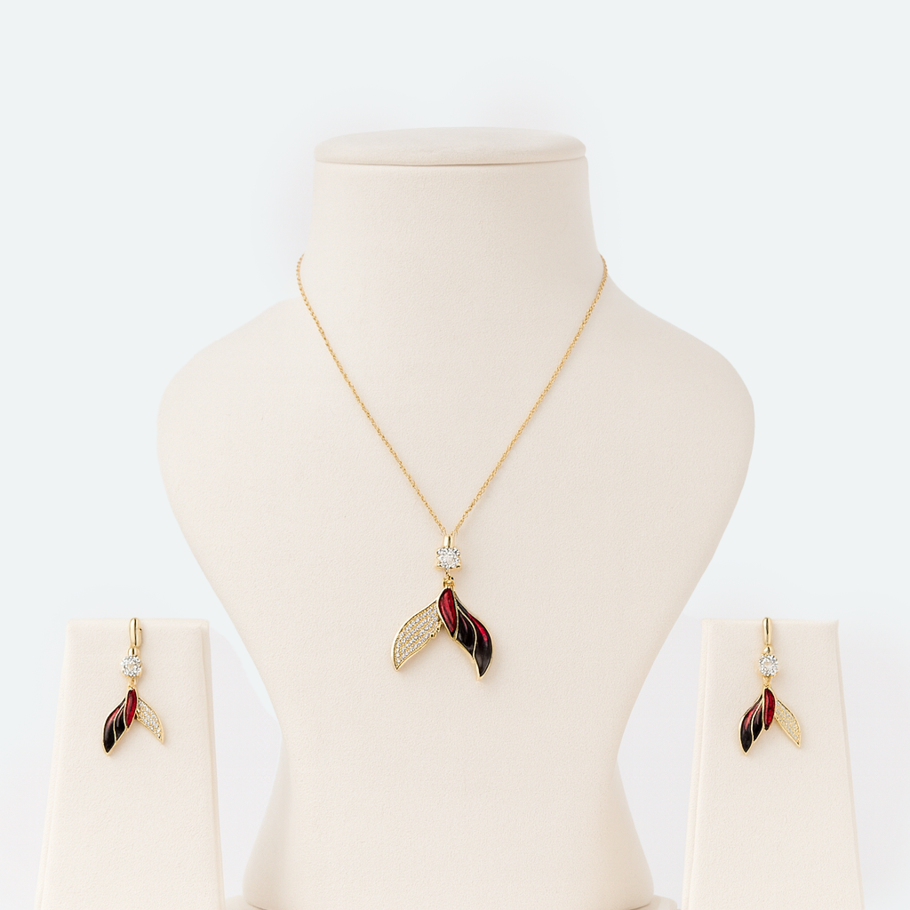 Aanura Dual-Tone Leaf Necklace & Earrings Set
