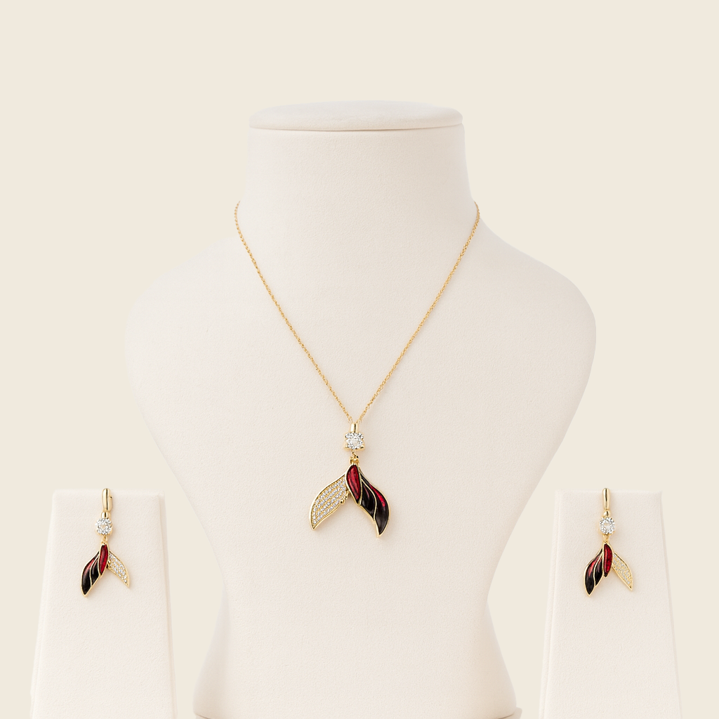 Aanura Dual-Tone Leaf Necklace & Earrings Set
