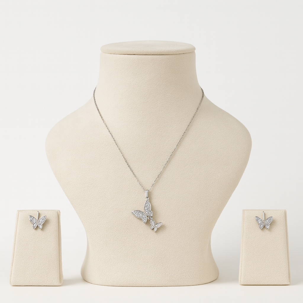 Aanura Butterfly Pendant Necklace & Earrings Set