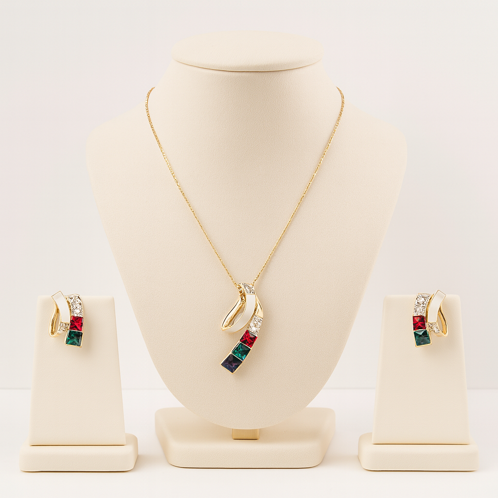 Aanura Multi-Color Ribbon Necklace & Earrings Set