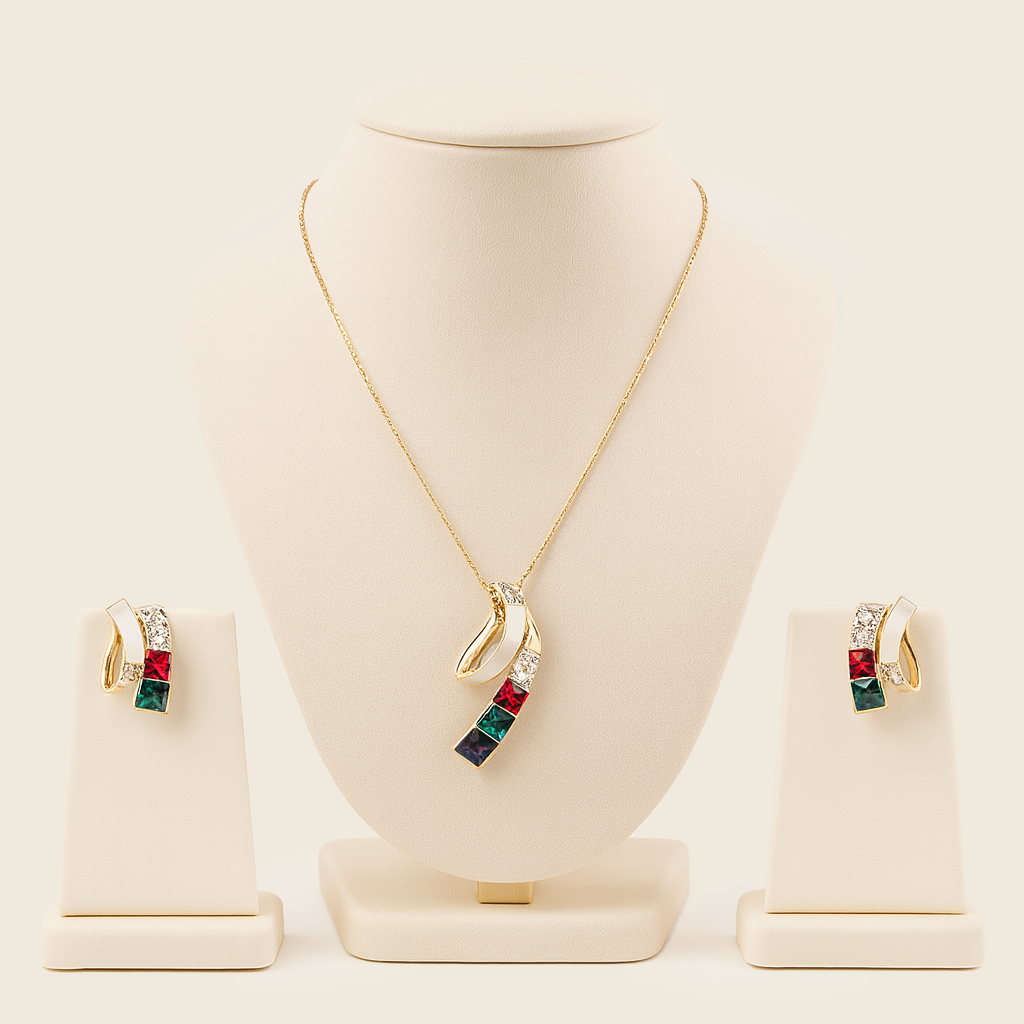 Aanura Multi-Color Ribbon Necklace & Earrings Set