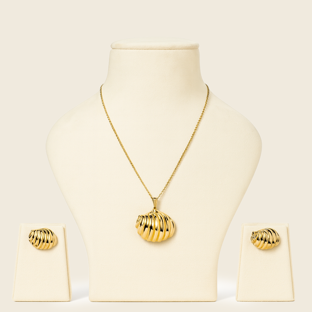 Aanura Gold Shell Necklace & Earrings Set
