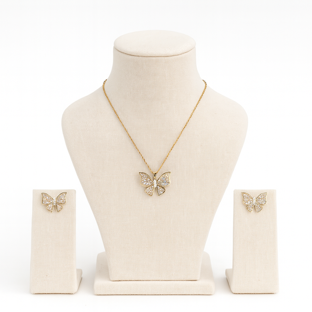 Aanura Sparkling Butterfly Necklace & Earrings Set