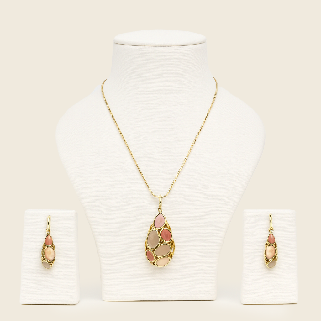 Aanura Pink Lavender Teardrop Necklace & Earrings